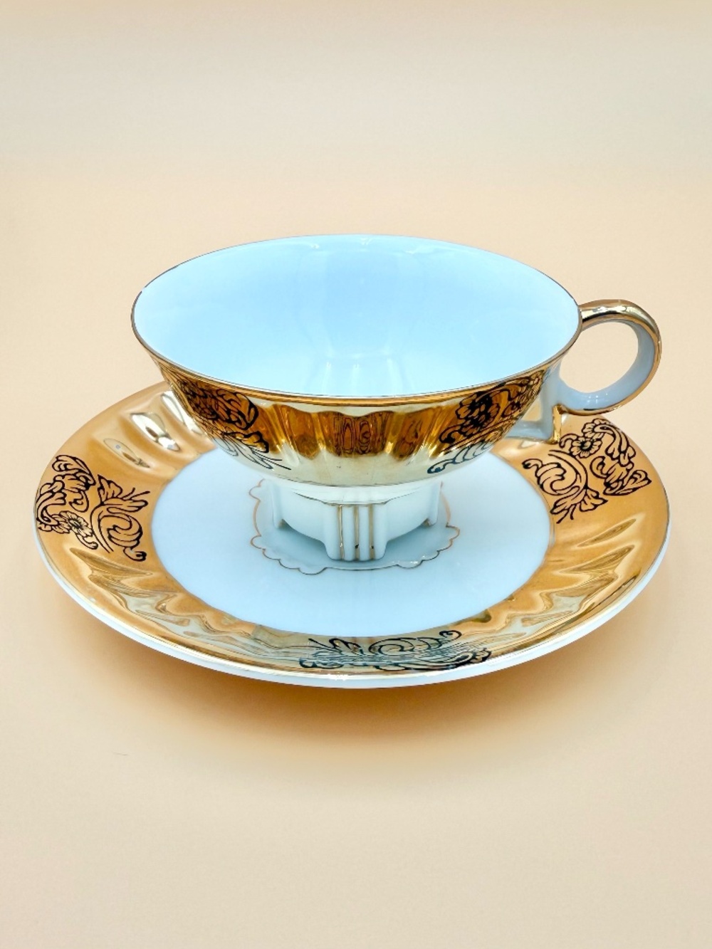Vintage Marco Gold Lustre Tea Cup & Saucer with Filigree Accents